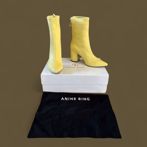 Anine Bing Chloe Yellow Leather Block Heel Boots Size 8 $450 - Picture 5 of 16